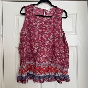 Floral Sleeveless Top - Pink and Red